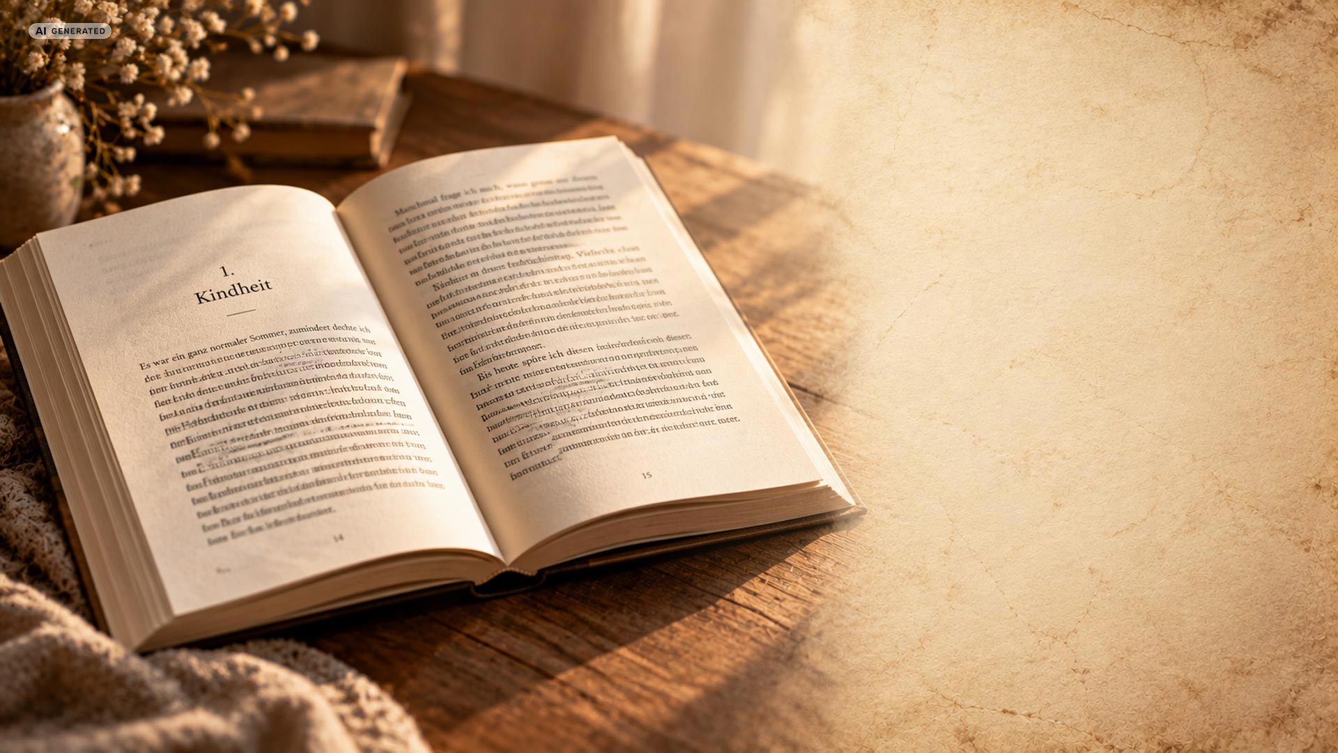 KI-generiertes Bild: Aufgeschlagenes Buch als Symbol für die Leseprobe